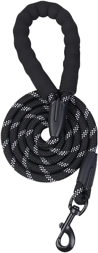 Reflective Dog Leash for Night Walking, 5FT Heavy Duty Rope with Padded Handle & 360° Swivel Clip, Tangle-Free Design for Small Medium Large Dogs