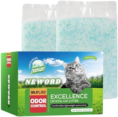 NEWORD Non-Clumping Crystals Cat Litter, Superior Odor Control Silica Gel Litter, Low Tracking & Dust-Free, Soft-On-Paws, Aloe Vera Fragrance, 14 lbs (2 Packs of 7lb Bags) by NEWORD
