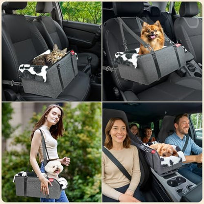 BurgeonNest Center Console Dog Car Seat for Small Pets to 11lbs, Milk Cow - Image 6