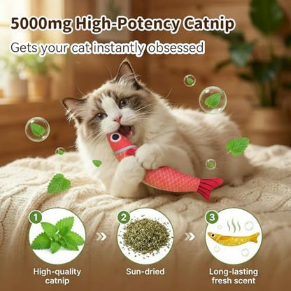 Cat Toys for Indoor Cats, Fish-Shaped Pillow, 2 Pack Red+Green - Image 2