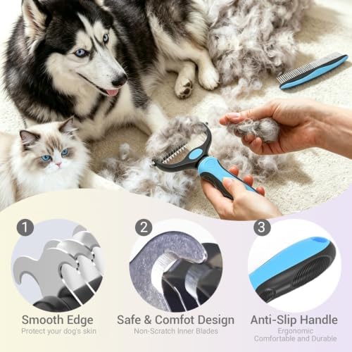 Dog Deshedding Rake for Shedding, Double-Sided Grooming Tool for Dogs & Cats, Gentle Skin-Friendly Pet Brush for Long and Short Hair Breeds, Removes Loose Hair and Keeps Coats Healthy (Brush) - Image 4