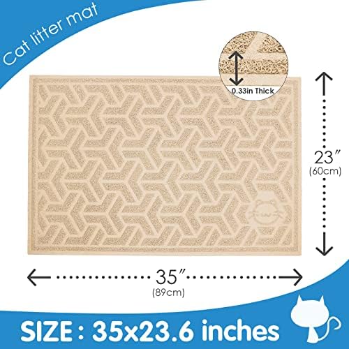 UPSKY Waterproof Cat Litter Mat Large 35" x 24" Soft on Kitty Paws, Beige - Image 3