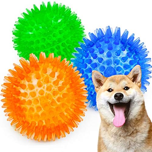 Squeaky Balls for Dogs Small, Fetch Balls Rubber 3 Pack Bright Colors by SHARLOVY