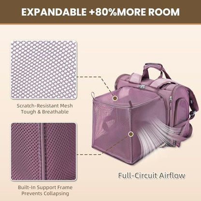 Lollimeow Expandable Cat Carrier Backpack for Large Cats - Airline Approved Pet Carrier Backpack for Small Dogs, Hiking & Travel, Waterproof with Breathable Mesh, 22lbs Capacity (Plum, Large) - Image 3
