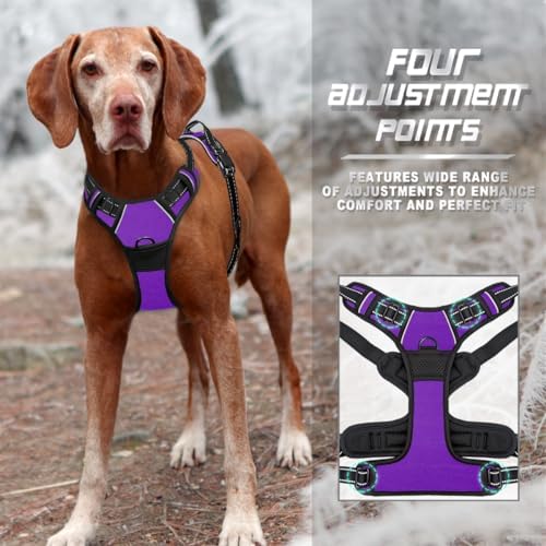 BARKBAY No Pull Dog Harness Front Clip Heavy Duty Reflective Easy Control Handle for Large Dog Walking(Purple,M) - Image 6