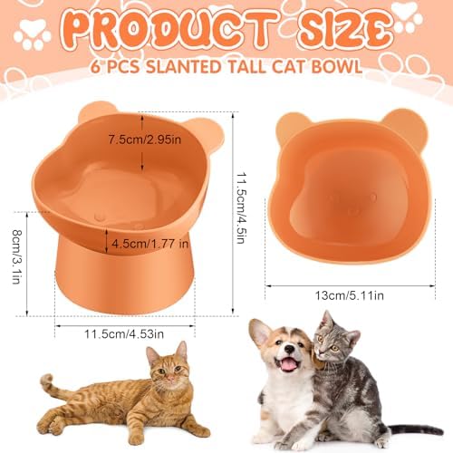 Hsei 6 Pcs Raised Cat Bowls Tilted Anti Vomit Pet Feeder, Cute Color - Image 2