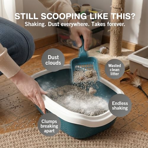 Sprinkle & Sweep: Litter Box Speed Sifter- 2 Pack - Metal Scoop, Comfortable Wood Grip, Washable Stand, Efficient Cleaning, Cat & Pet Maintenance - Image 2