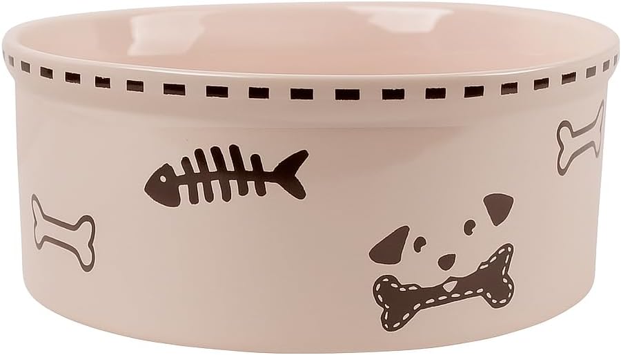 Ceramic Dog Bowl 55oz Heavy Duty Pet Food and Water Bowl for Medium Large Dogs Non Slip Weighted Dog Dish with Cute Bone and Fish Design Easy to Clean