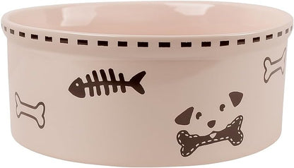 Ceramic Dog Bowl 55oz Heavy Duty Pet Food and Water Bowl for Medium Large Dogs Non Slip Weighted Dog Dish with Cute Bone and Fish Design Easy to Clean