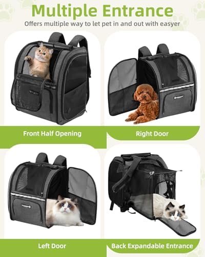 Expandable Cat Carrier Backpacks with Breathable Mesh, Pet Carrier Backpack for Cats Small Dogs Puppies Up to 20 Lbs, Dog Carrier Backpack Great for Travel/Hiking/Camping/Outdoor-Grey with Orange - Image 3