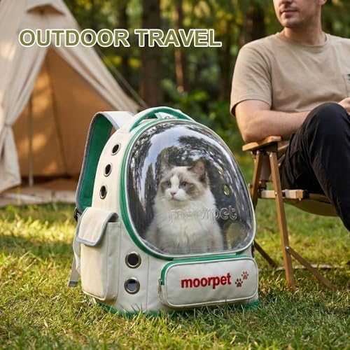 Cat Backpack Carrier, Transparent & Foldable Bubble Pet Backpack for Cats and Dogs, Breathable Kitten Carrier with Side Mesh and Pocket, Portable Travel Bag for Hiking, Walking, Vet (Green) - Image 7