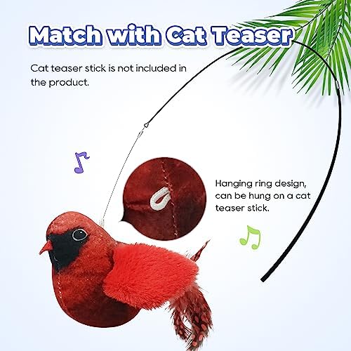 LEWISER Cat Toys Chirping Tit 2 Pcs with Catnip SilverVine, Suitable for Cat Wand Toys, Simulation Bird Design, Interactive Toys for Indoor Kitty Kitten Exercise, Red and Blue - Image 6