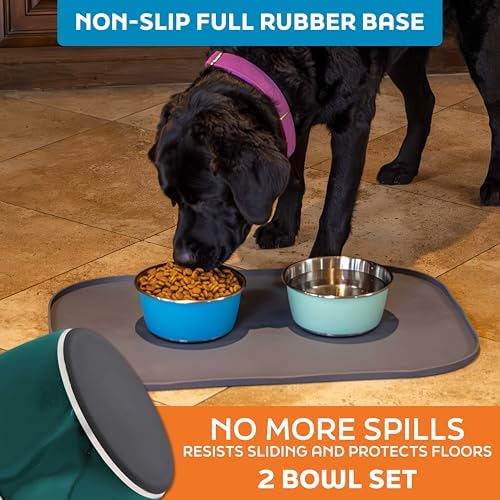 Master Pet Supply Stainless Steel Dog Bowls Set of 2 - Emerald Sea - 32 Oz - Image 4