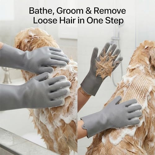 Dog Washing Gloves for Hair-Removal: Remove 90% Loose Hair One Bath - Silicone Grooming Gloves Effective Removing Long Dog Golden Retriever/Short Labrador Fur - Keep Home Furniture Fur-Free - Image 3