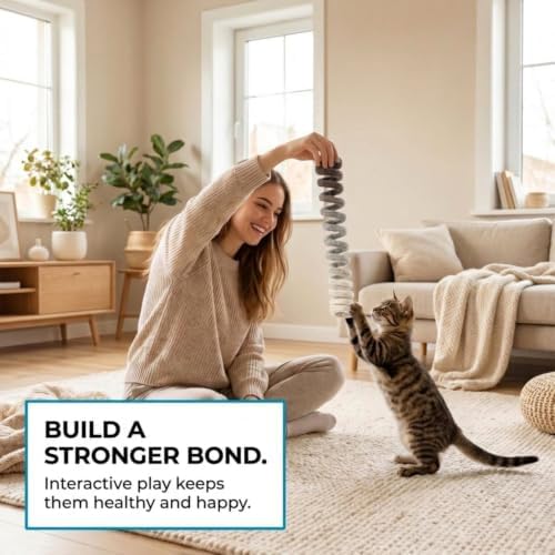 Glaciart One Felt Spring Cat Toy – 3 Pcs Soft Fuzzy Enrichment 100% Natural Wool - Interactive Stretchable Play Cat Toy Set - Safe for Pets, Non-AZO Colored Dyes - 30” Long - Image 6