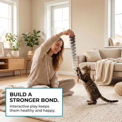 Glaciart One Felt Spring Cat Toy – 3 Pcs Soft Fuzzy Enrichment 100% Natural Wool - Interactive Stretchable Play Cat Toy Set - Safe for Pets, Non-AZO Colored Dyes - 30” Long - Image 6