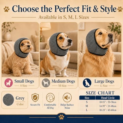 Dog Ear Muffs Noise Protection, Adjustable Dog Ear Wrap Calming Hoodie, No Shake Ear Covers for Thunder, Vacuum, Grooming & Bathing, Polyester Noise Reduction Padding with Elastic Strap(Black,M) - Image 4