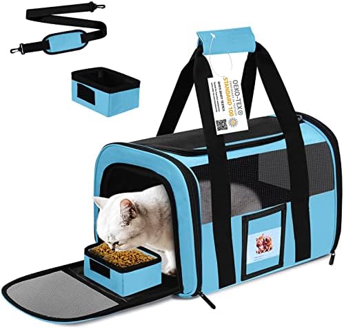 17" Soft Cat Carrier with Shoulder Strap for Travel-Blue by SECLATO