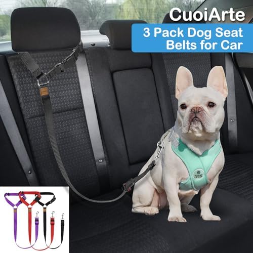 3 Pack Dog Seat Belt for Car, Car Headrest Restraint Adjustable Nylon Fabric, Dog Restraints Vehicle Seatbelts Harness (Black & Red & Purple) - Image 7