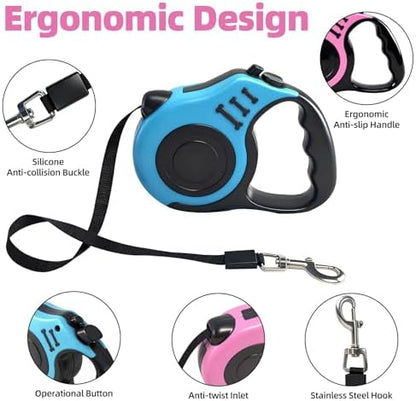 2 Pcs 16.5Ft Retractable Dog Leash,Up to 33 lbs,Blue and Pink - Image 4