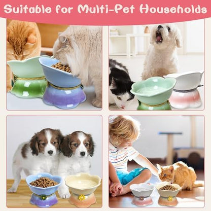 Kathson 4 Pcs Ceramic Raised Cat Food Bowls Elevated Kitty Bowl for Food and Water Anti Vomiting Tilted Cat Bowl for Kittens and Small Dogs Dishwasher and Microwave Safe (8.45 Ounces) - Image 6