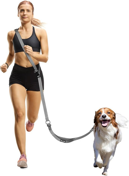 Hands Free Dog Leash, Crossbody Dog Leash, 5.3-7.9Ft Waist Belt with Car Seatbelt and Double-Sided Reflective,Walking, Jogging,Hiking, Travel etc.(Grey)