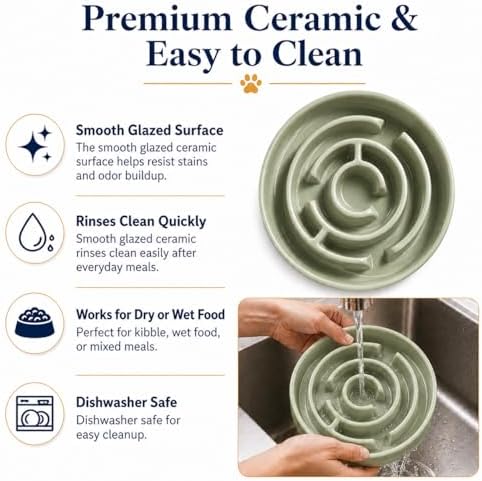 Ceramic Slow Feeder Dog Bowl 1.5 Cup Puzzle Dish for Small Medium Dogs - Image 4