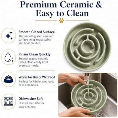 Ceramic Slow Feeder Dog Bowl 1.5 Cup Puzzle Dish for Small Medium Dogs - Image 4