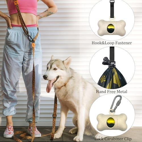 Bone-Shaped Dog Poop Bag Holder for Leash |Dispenser with 15 Leak-Resistant Waste Bags & Carabiner Clip(Wheat) - Image 2