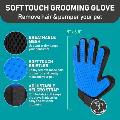 Maxpower Planet Pet Grooming Brush and 2X Grooming Gloves Combo - Double Sided Dematting, Deshedding Undercoat Rake for Dogs and Cats - Reduce Shedding Easily - Blue - Image 3