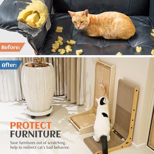 PETKARAY Cat Scratcher, Sisal Cat Scratch Pad, L Shape Scratching Board for Indoor Kitty, Floor Mounted Scratcher with Mouse Toy - Image 3