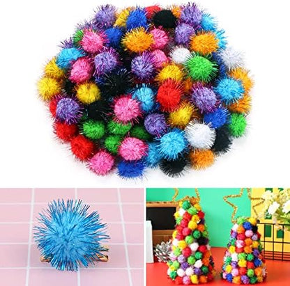 CABAX 1.8'' Assorted Color Sparkle Balls, Tinsel Pom Poms Puff Balls Glitter for Cat Kittens Toys DIY Christmas, 20 Pcs - Image 3