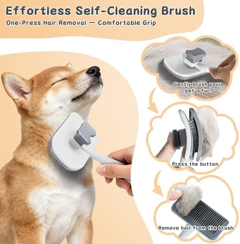 3-Piece Dogs & Cats brush for shedding - Self Cleaning Slicker Brush, Dematting Comb & Nail Clipper - Professional 3-in-1 Grooming Set for Shedding, Mats & Tangles - Easy At-Home Pet Care Tools - Image 2