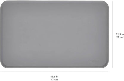 Amazon Basics Waterproof Non-Slip Silicone Pet Feeding Mat with Raised Edges, Prevents Spills, Easy to Clean, Protects Floors for Cat & Dog Food and Water Bowls, 18.5 x 11.5 Inches, Gray