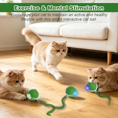 Automatic Interactive Rolling Cats Toys Ball for Indoor, Electric Automatic Rolling Pet Toy, 360° Smart Interactive Rolling Dog Ball Durable and Safe Material for Cat and Dog(Green) - Image 6