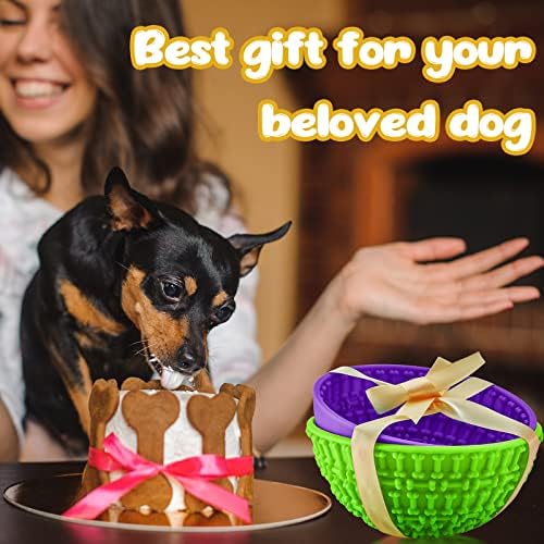 Patelai 2 Pcs Dog Lick Bowl, Slow Feeder Bowl for Dogs, Green, Purple, Bone - Image 4