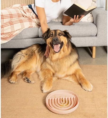 Slow Feeder Dog Bowl - Silicone Dog Bowl, Large, 9.5" x 1.5" - Blush - Image 2