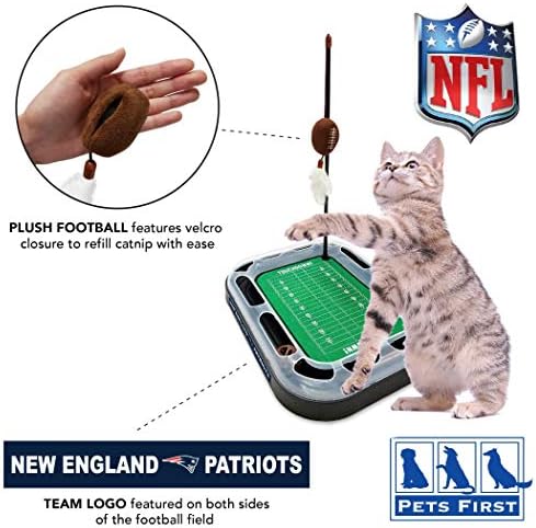 Pets First CAT BALL BELL TOY New England Patriots Football Field CAT Scratcher Toy with Catnip Filled Plush Football Toy&Feather Cat Toy Hanging,&Jingle Bell Interactive Ball Chasing 5-in-1 Kitty Toy - Image 4