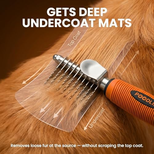 Poodle Dematting Fur Rake Comb Brush for Dogs and Cats - Long 2.5" Steel Safety Blades Metal Comb for Detangling Matted or Knotted Undercoat Hair (Orange) - Image 3