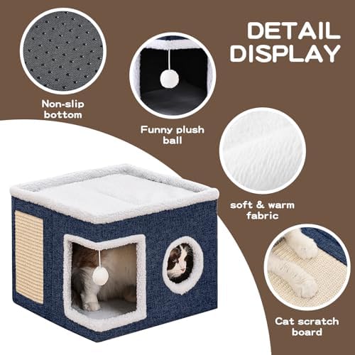 Large Cat Houses for Indoor Cats with Fluffy Ball and Scratch Pad - Image 6