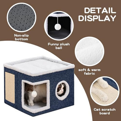 Large Cat Houses for Indoor Cats with Fluffy Ball and Scratch Pad - Image 6
