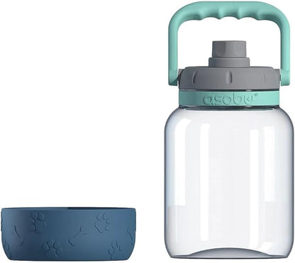 Asobu Buddy Bottle a Stainless Steel Insulated Water Bottle for with Removable Dog Water Bowl and Dog Food and Treat Storage Bowl (Blue, 50 Ounce)