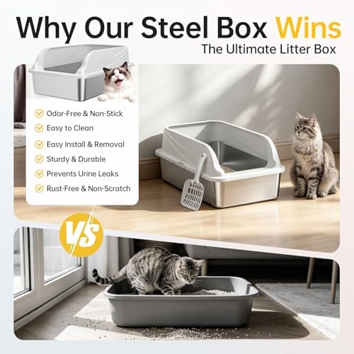High-Sided Stainless Steel XL Cat Litter Box for Cats - Image 3