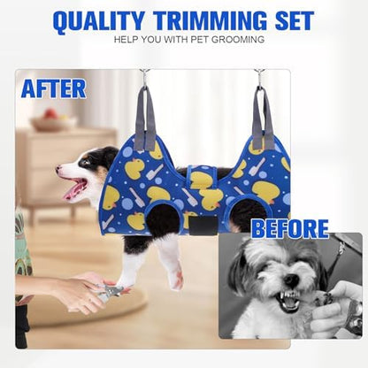 PAWCHIE Dog Grooming Hammock Harness for Dogs & Cats with Pet Nail Clipper Trimmer - Cat Hanger Sling for Trimming Clipping Nails- Dog Hammock Restraint Bag for Small Medium Large Dog, Navy Blue XS - Image 4