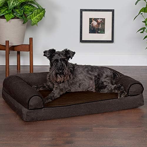 Furhaven Memory Foam Dog Bed for Medium/Small Dogs w/ Removable Bolsters & Washable Cover, For Dogs Up to 35 lbs - Sherpa & Chenille Sofa - Coffee, Medium - Image 3