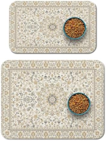 Dog Food Mat for Floors, Absorbent Pet Cat Food Bowl Mat, 2 Pack by QXWREL