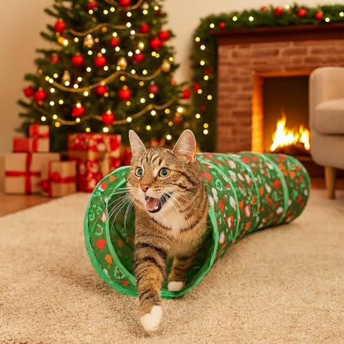 Christmas Cat Tunnel S-Shaped Tube – Collapsible Holiday Cat Play Tunnel with Interactive Crinkle Design for Cats and Kittens - Image 2