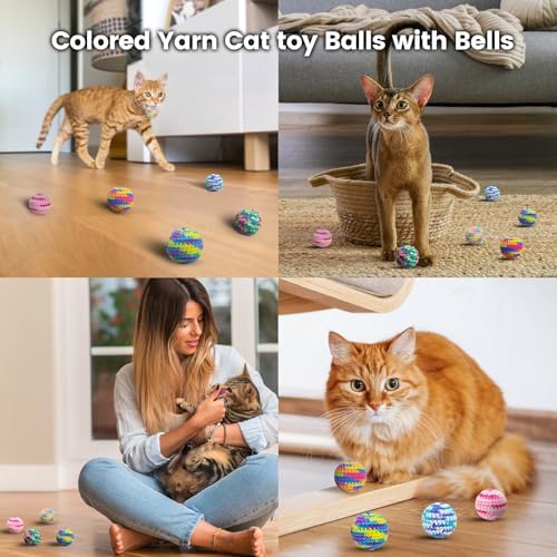 TUSATIY 6Pack Cat Toy Ball with Bells, Colorful Soft Interactive Cat Ball Toy, Hand-Knitted Woolen Kitten Yarn Cat Toys Balls for Indoor Cats Kitty of Chew & Teething & Keep Busy (Red) - Image 5