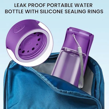 Portable Dog Water Bottle for Walking – 19oz / 12oz Foldable Pet Water Dispenser for Puppies, Medium & Large Dogs – Leak Proof Travel Water Bowl for Small Animals Dog Accessories(19OZ Purple) - Image 3