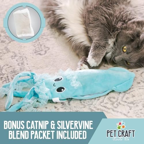 Pet Craft Supply Flipper Flopper Interactive Electric Realistic Flopping Wiggling Moving Fish Potent Catnip and Silvervine Cat Toy Sassy Squid, All Breed Sizes - Image 6